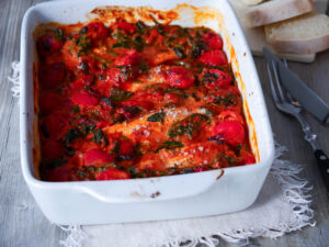 Ofenlachs mit Spinat-Sahnesoße